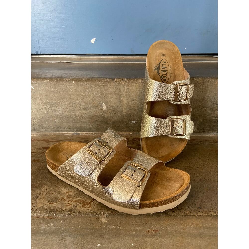 Plakton gold two strap comfort footbed sandal